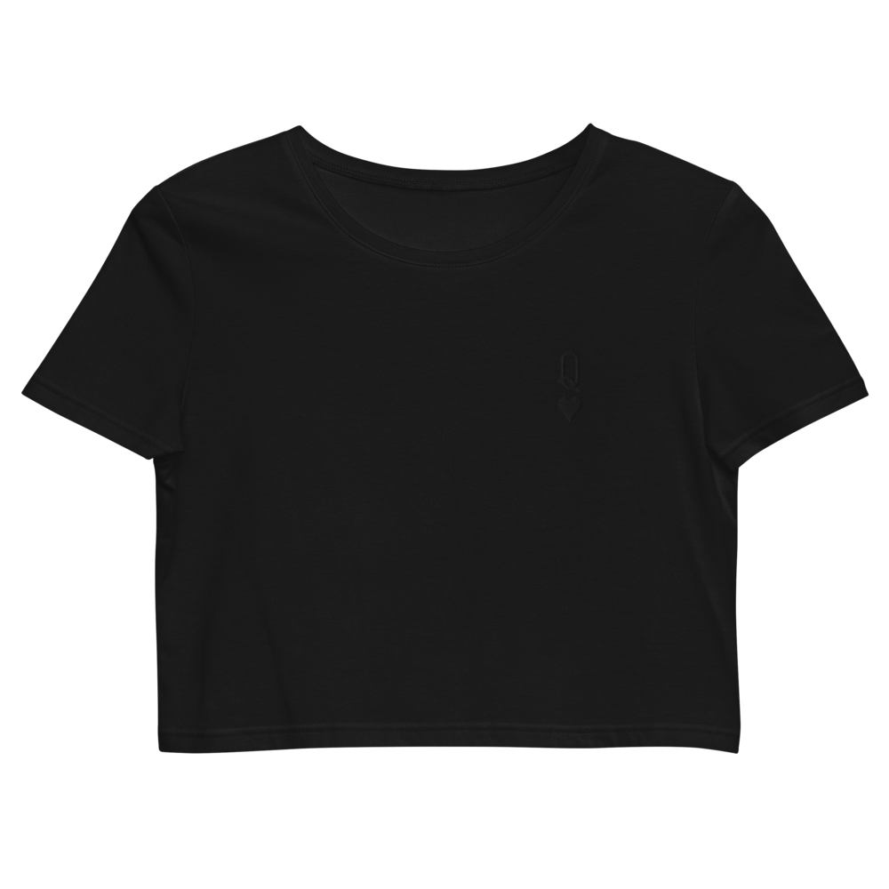 Black Queen Embroidered Organic Crop Top